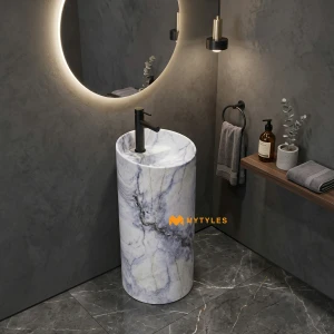undefined-Blue Sodalite Marble-Look Cylindrical Glossy Pedestal Wash Basin Code40500