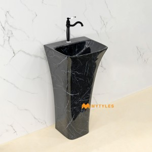 undefined-Ceramic Black Pedestal Wash Basin Code30990 (400x375x820mm, Glossy)