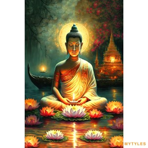 undefined-Vitrified Buddha Poster Wall Tile Code28456 (4x6 Feet, Glossy, 3Pcs)-KC-2420