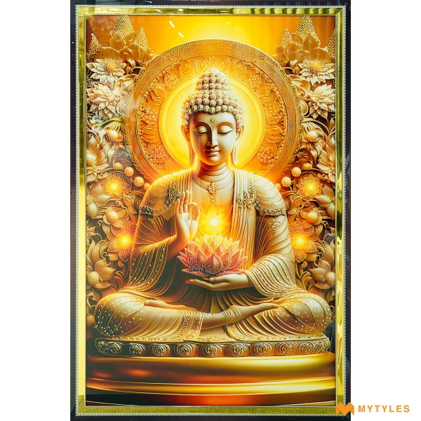 Poster Wall Tile-Vitrified Golden Buddha Poster Wall Tile Code32589 (4x6 Feet, Glossy)