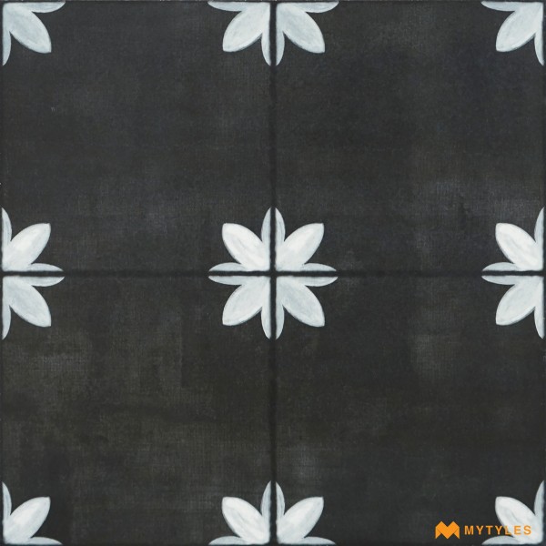Moroccan Tiles-Ceramic Black Moroccan Floor and Wall Tile Code28236 (300x300mm, Matt)