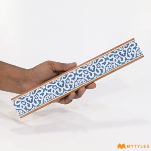 undefined-Vitrified Blue Border Floor and Wall Tile Code36096 (47x300mm, Matt)
