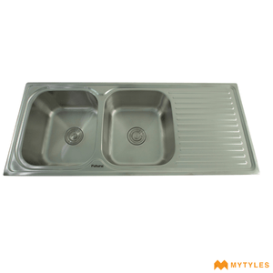 undefined-Futura Kitchen Sink - Dura Double Bowl With Drain Code14153 (47x20x8 Inch)
