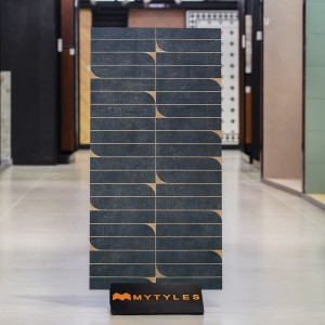 undefined-Vitrified Black Geometric Floor and Wall Tile Code36955 (600x1200mm, Matt)