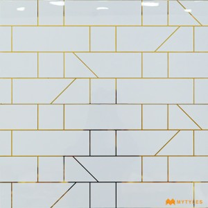 undefined-Ceramic White and Gold Highlighter Wall Tile Code29236 (300x600mm, Metallic)