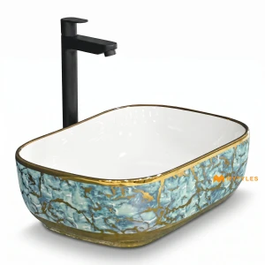 undefined-Ceramic Blue Designer Wash Basin Code31637 (325x450mm, Glossy)