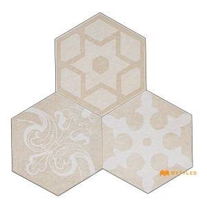 undefined-Vitrified Beige Hexagon Floor and Wall Tile Code39104 (220x255mm, Carving Matt)