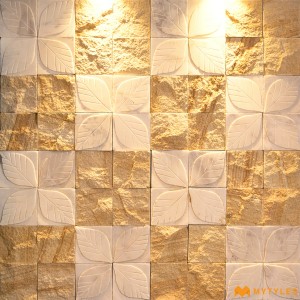 undefined-Teak Sandstone White Leaf Wall Cladding Code35422 (300x300mm, Stone)-MYT323
