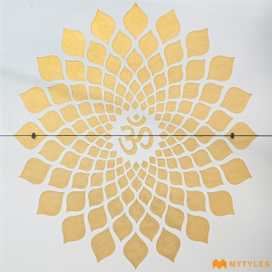 undefined-Golden Divine Lotus Om Poster Wall Tile Code33586 (4x4ft, Metallic)
