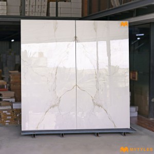 undefined-Bookmatch Vitrified White Slab Tile Code35089A/B (1200x2400mm, Glossy)