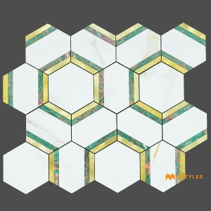 undefined-White Metal Hexagon Mosaic Wall Tile Code31585 (260x300mm, Metallic)
