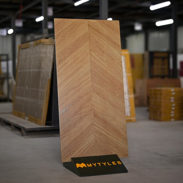 Wooden Tiles-Brown Chevron Pattern Wooden Floor and Wall Tile Code25143 (600x1200mm, Matt)