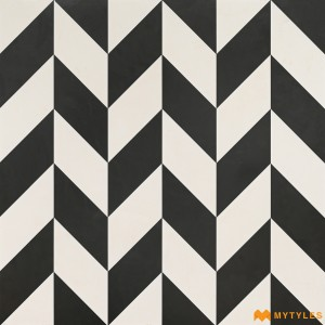 undefined-Porcelain Moroccan Tile Code24730 (600x600mm, Matt) Black and White Chevron Pattern