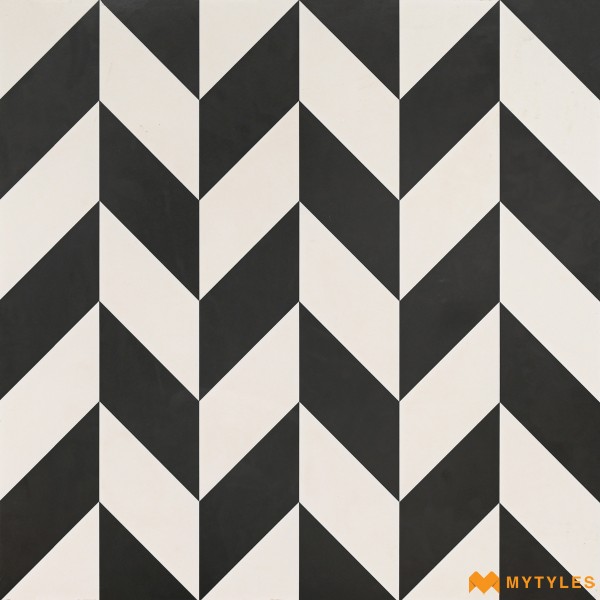 Moroccan Tiles-Porcelain Moroccan Tile Code24730 (600x600mm, Matt) Black and White Chevron Pattern