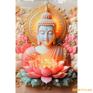undefined-Vitrified Buddha Poster Wall Tile Code27379 (4x6 Feet, Glossy, 3Pcs)-KC-2415