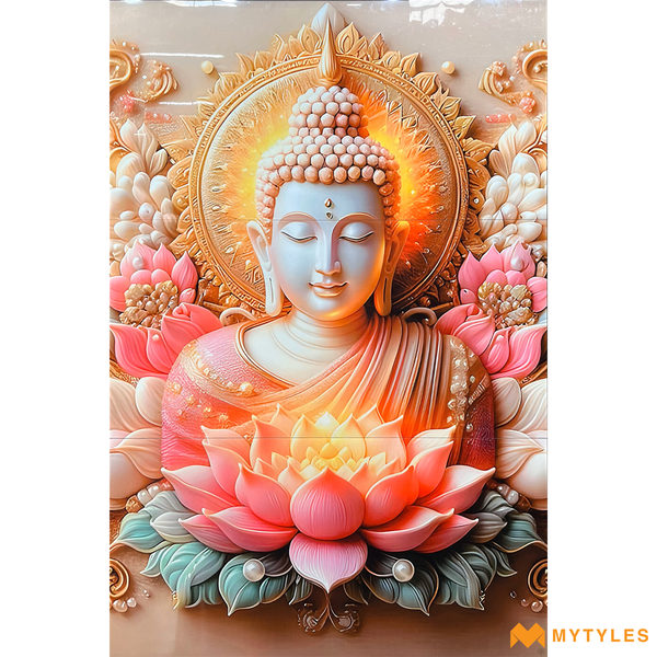 Poster Wall Tile-Vitrified Buddha Poster Wall Tile Code27379 (4x6 Feet, Glossy, 3Pcs)-KC-2415