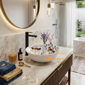 undefined-Meadow Songbird Glossy White Ceramic Table Top Wash Basin Code39972