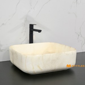 undefined-Quartz Ivory Gold Table Top Wash Basin Code36132 (380x380x125mm, Matt)