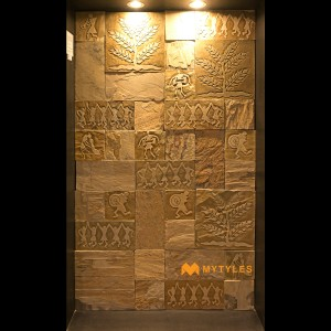 undefined-Warli Art Mural Slate Stone MYTMU030 (Random Size, Rustic)