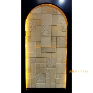 undefined-Natural Stone Wall Cladding Code15655 (Random Size, Stone)  Mint Monstera