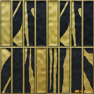undefined-Ceramic Black and Gold Subway Wall Tile Code28890 (300x300mm, Metallic)