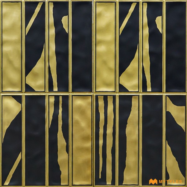 Kitchen-Ceramic Black and Gold Subway Wall Tile Code28890 (300x300mm, Metallic)
