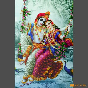 undefined-Vitrified Radha Krishna Poster Wall Tile Code30992 (4x6ft, Glossy,3Pcs)