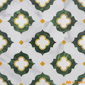 undefined-Emerald Green Marble Inlay Satin Ceramic Moroccan Tile Code40405 300x300mm