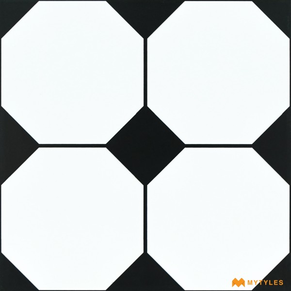 Moroccan Tiles-Ceramic Black and White Moroccan Tile Code28072 (300x300mm, Matt)