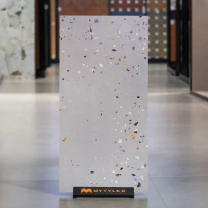 undefined-Vitrified Gray Terrazzo Floor and Wall Tile Code38226 (600x1200mm, Carving Matt)