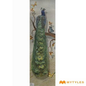 undefined-Poster Wall Tile - Peacock KC816 Code22355 (1.5x5 Feet, Matt, 5Pcs)