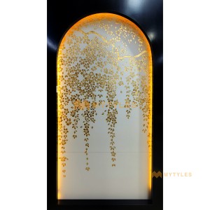 undefined-Vitrified White Gold Leaf Poster Wall Tile Code31936 (4x8ft, Matt, 4Pcs)