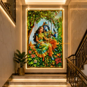 undefined-Green Radha Krishna Poster Wall Tile Code32591 (4x6 Feet, Glossy)