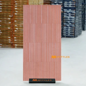 undefined-Grooved Rose Pink Vitrified Textured Wall Tile Code38959 600x1200mm 2Pc