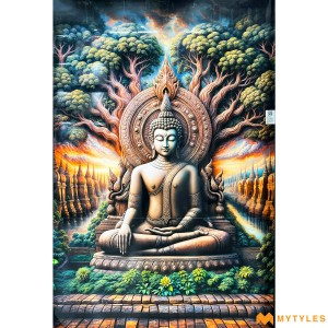 undefined-Vitrified Buddha Poster Wall Tile Code28972 (4x6 Feet, Glossy, 3Pcs)-KC-2421