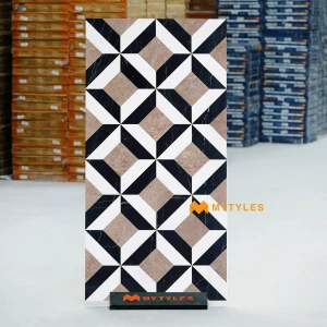 undefined-Brown Lattice Waterjet Matt Vitrified Inlay Tile Code39589 600x1200mm 2Pc