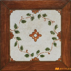 undefined-Floral Vine Wood Marquetry Carving Matt Ceramic Inlay Tile Code40648 300x300mm