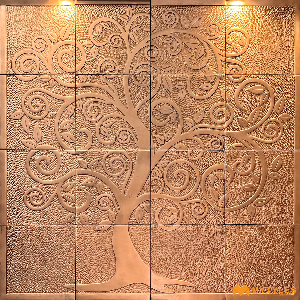 undefined-Copper Metal Tree Design Wall Tile Code26303 (4x4 Feet, Metallic)