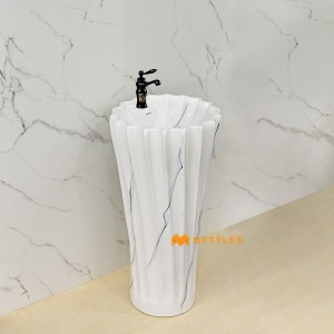 undefined-Ceramic White Pedestal Wash Basin Code34140 (380x380x840mm, Glossy)