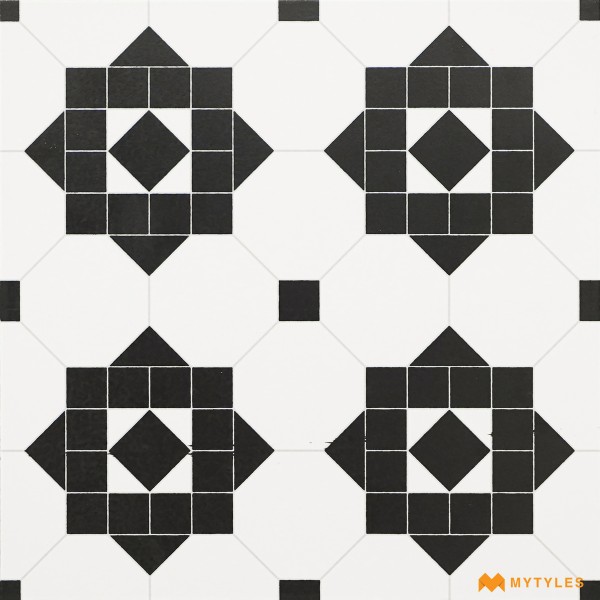 Moroccan Tiles-White and Black Moroccan Floor and Wall Tile Code32248 (300x300mm, Matt/Glossy)
