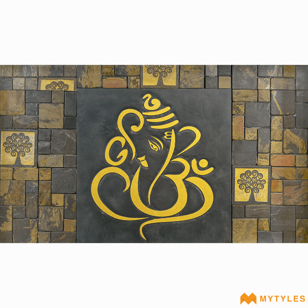 Natural Stone Mural-Natural Stone Ganesha Mural MYTMU020 Code23756 (600x600mm, Slatestone)