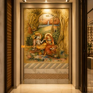 undefined-Poster Wall Tile -Radha Krishna KM1535 Code22414 (4x5 Feet, Matt, 10Pcs)