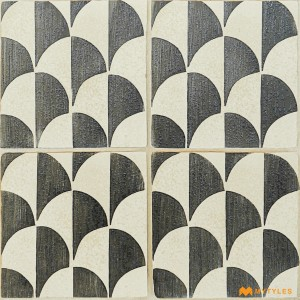 undefined-Ceramic Cream and Black Moroccan Floor and Wall Tile Code31289 (300x300mm, Matt)