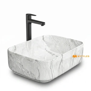 undefined-Ceramic Marble Finish White Wash Basin Code31884 (325x450mm, Glossy)