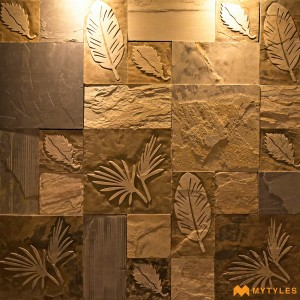 undefined-Autumn Slate Stone Flower Design Mural MYTMU019 (Rough, Slatestone)