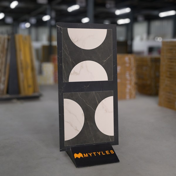 Glazed Vitrified-Imported Cream and Black Floor and Wall Tile Code33024 (600x1200mm, Matt)