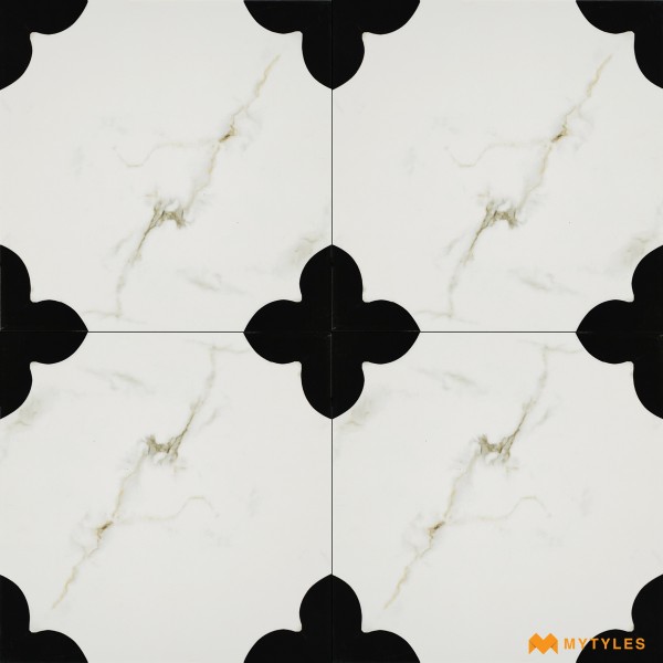 Moroccan Tiles-Ceramic White and Black Moroccan Floor and Wall Tile Code27407 (300x300mm, Matt)