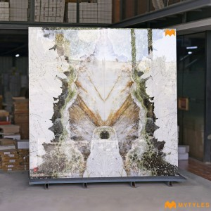 undefined-Bookmatch Vitrified Green Slab Tile Code35087AB (1200x2400mm, Glossy)