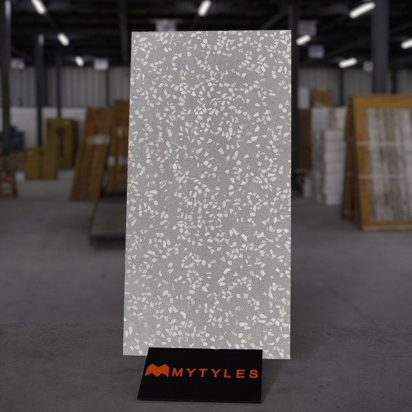 Glazed Vitrified-Vitrified Gray Terrazzo Floor and Wall Tile Code32488 (600x1200mm, Matt)