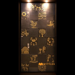undefined-Black Stone Warli Art Mural MYTMU031 Decor Code26321  (300x300mm, Rustic)